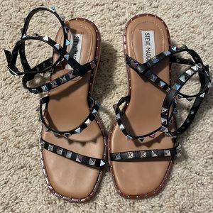 Steve Madden Ankle Wrap Studded Sandals, Black, Size 7